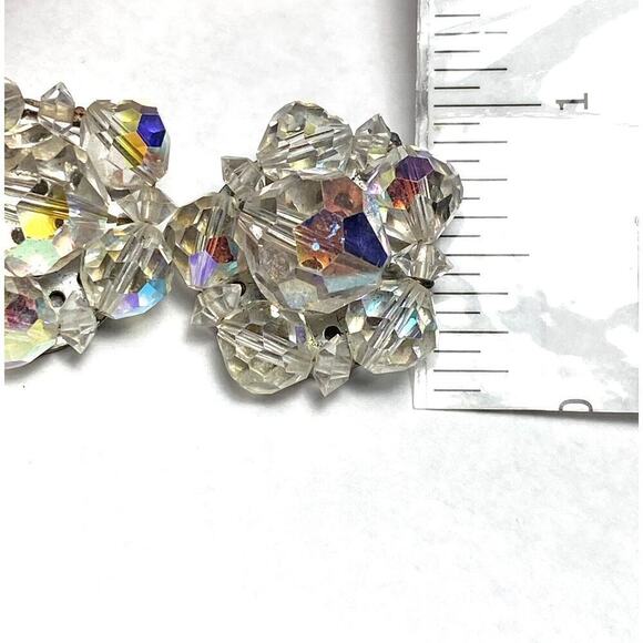 Vintage Clip Ons Clips Earrings Beaded Two Pairs Lot AB Crystals - Picture 9 of 16